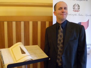 Josh Shapiro, grandson of WWII veteran Irving Tross returning the books